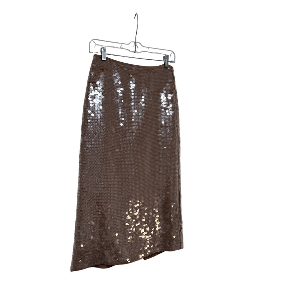 Madewell Sequin Midi Skirt Size 00 Brown Shimmer - Picture 2 of 8